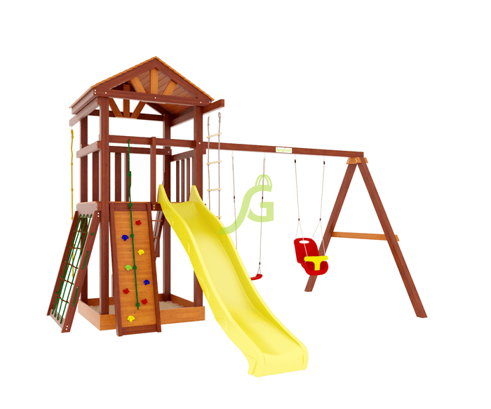 Детские игровые площадки для дачи и улицы :: Детские площадки для дачи из  дерева :: Детская деревянная игровая площадка Панда Фани Gride Color